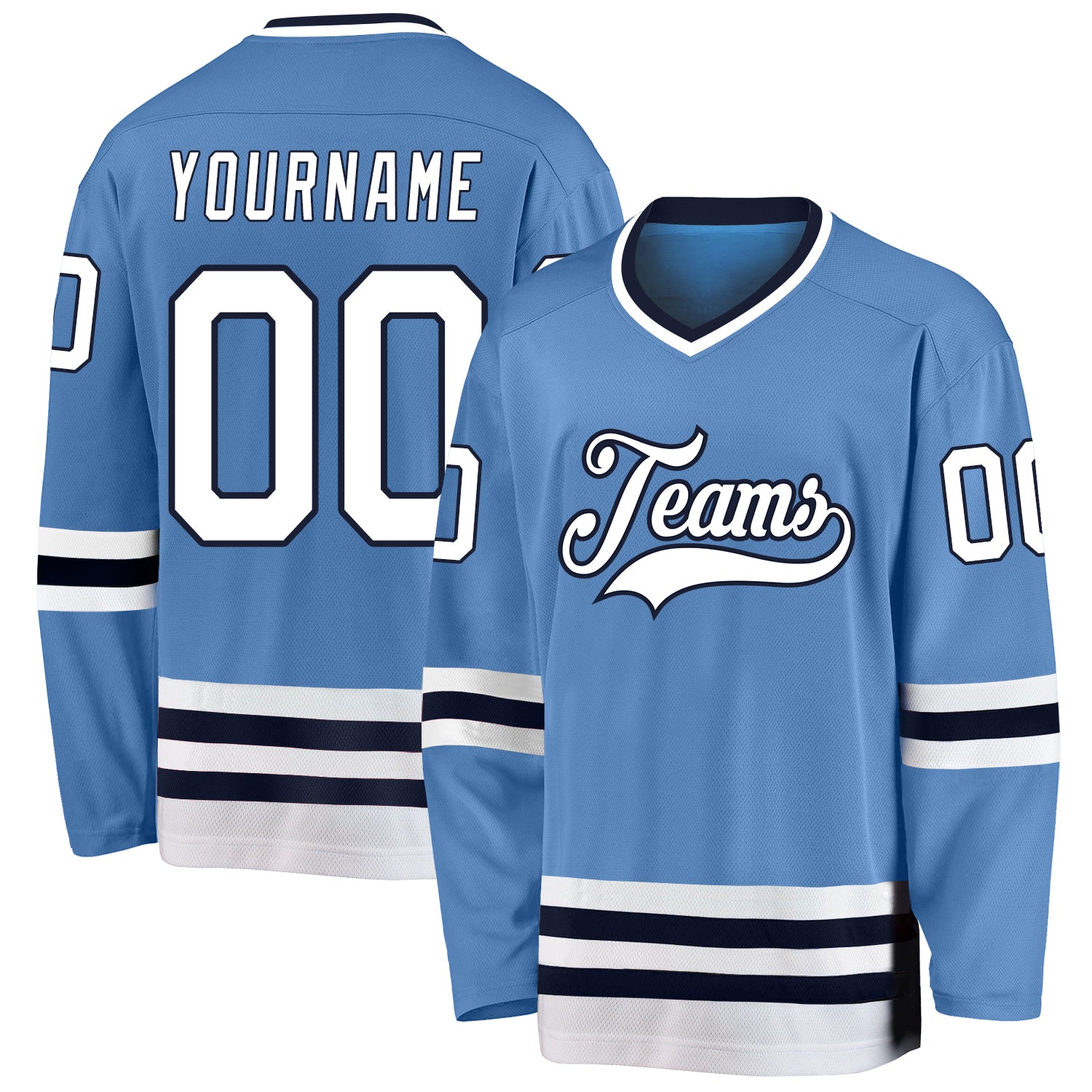 Custom Light Blue White-Navy Hockey Jersey - Main View