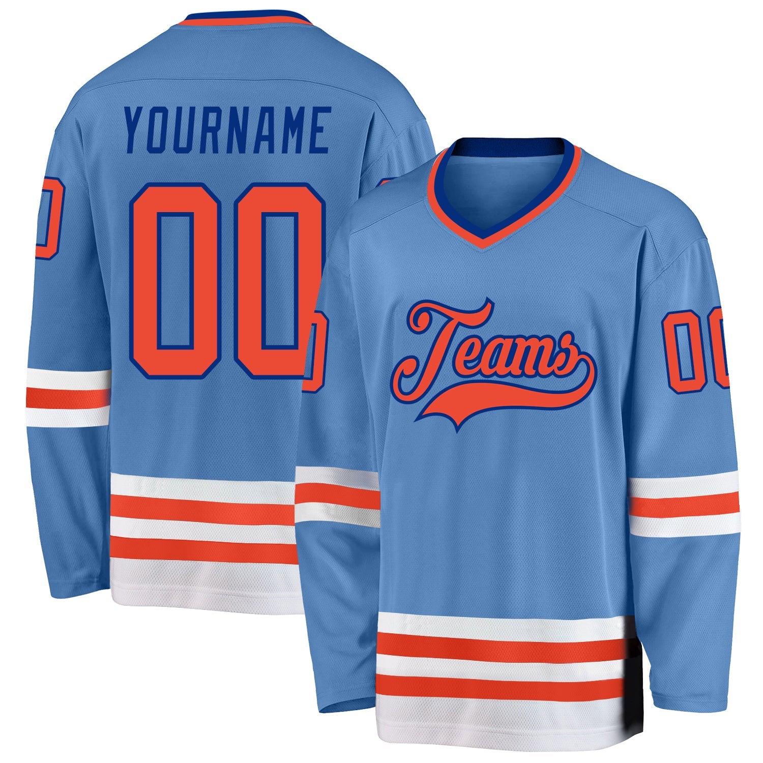 Custom Light Blue Orange-Royal Hockey Jersey - Main View