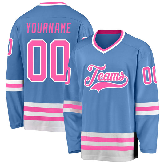 Custom Light Blue Pink-White Hockey Jersey - Main View