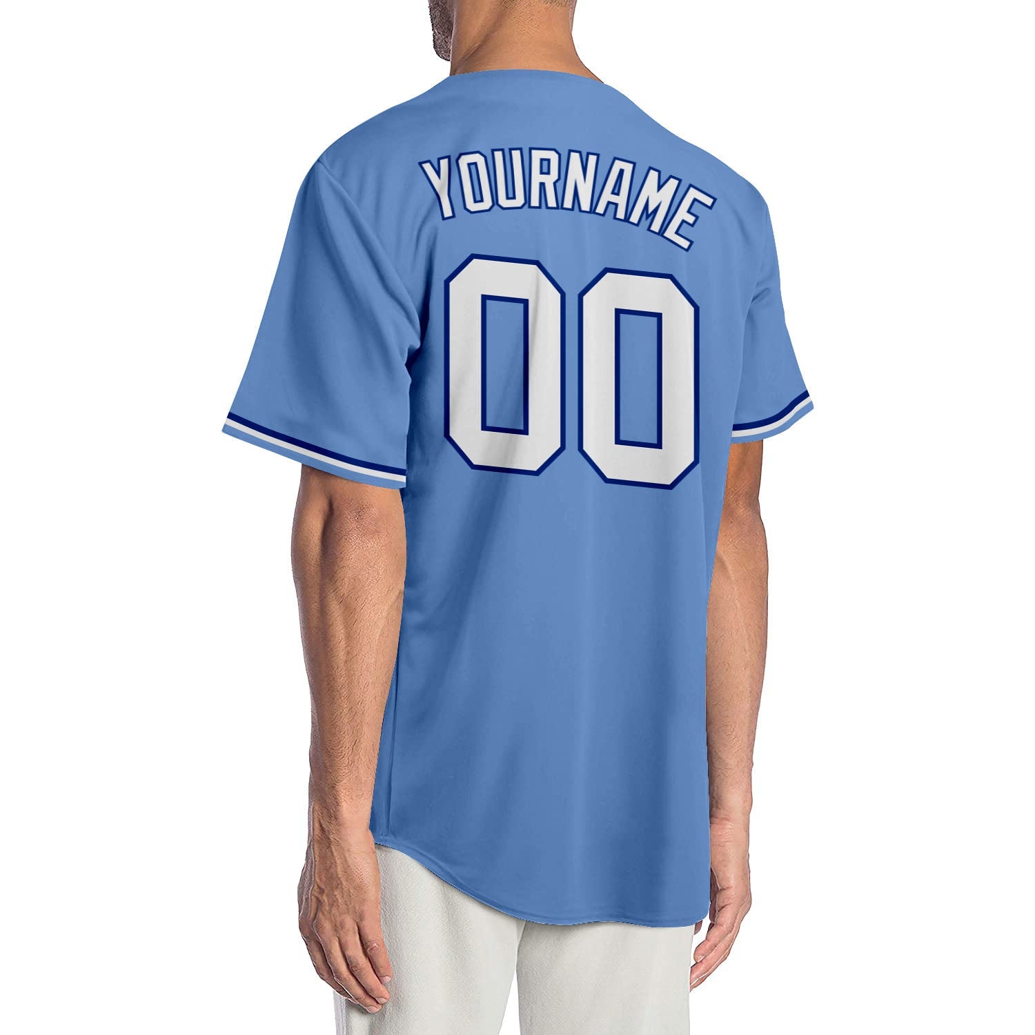 Custom Light Blue White-Royal Authentic Baseball Jersey view 2