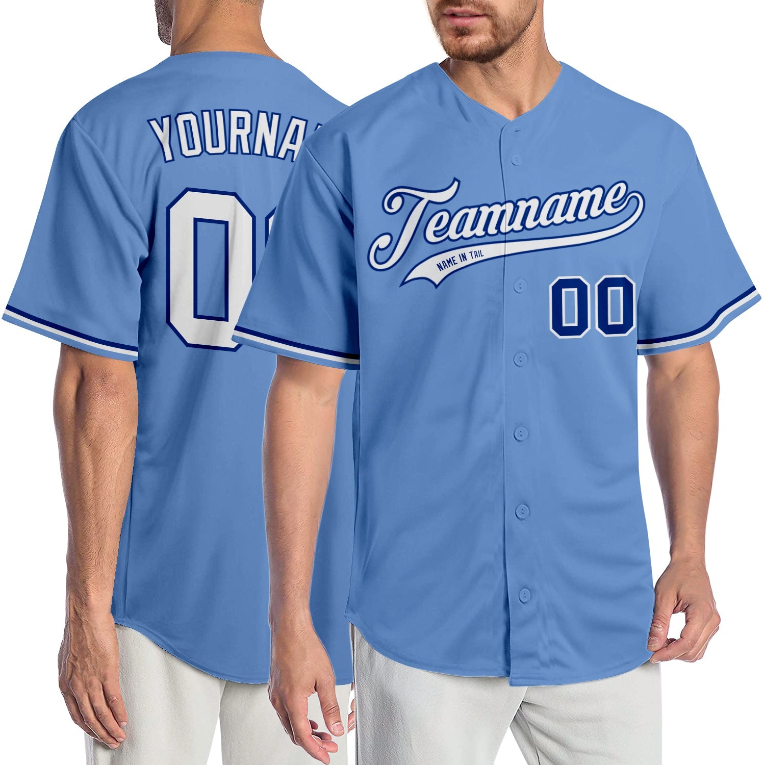 Custom Light Blue White-Royal Authentic Baseball Jersey - Main View