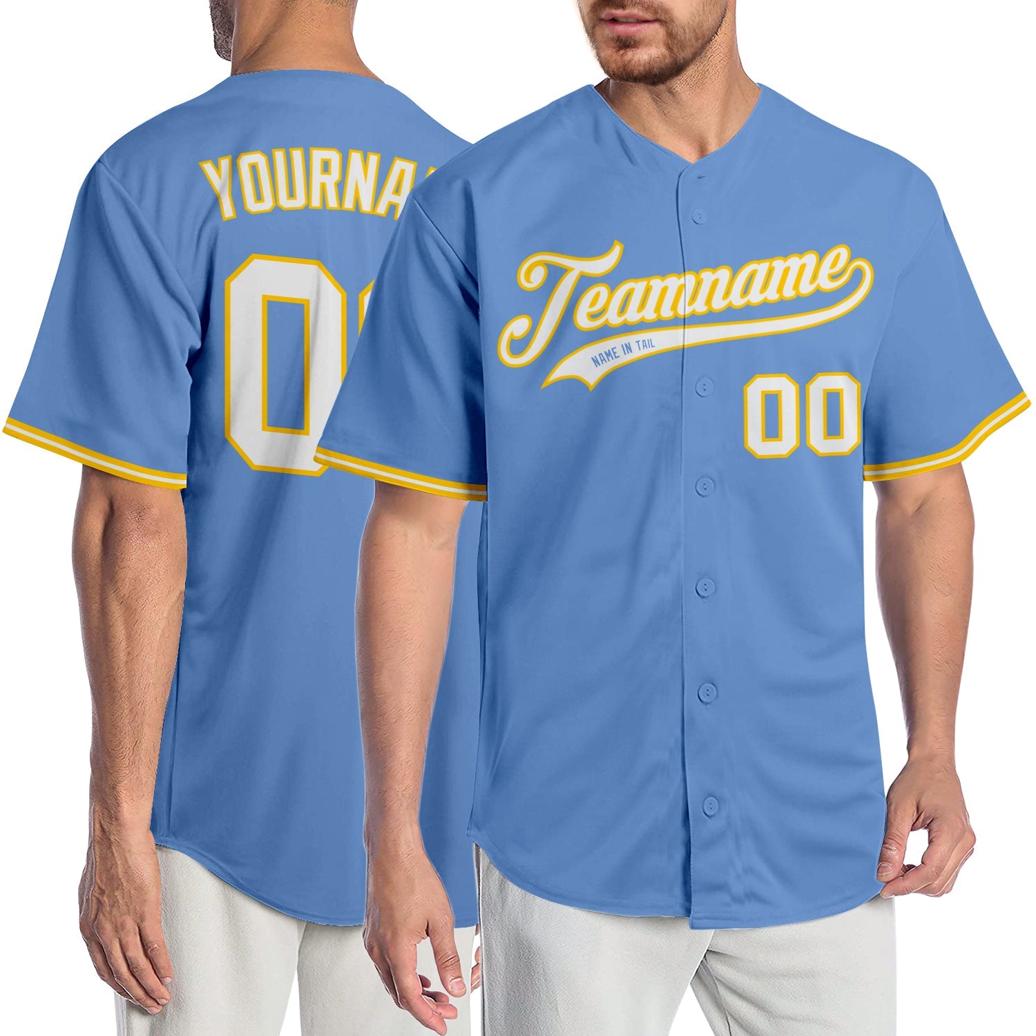 Custom Light Blue White-Gold Authentic Baseball Jersey - Main View