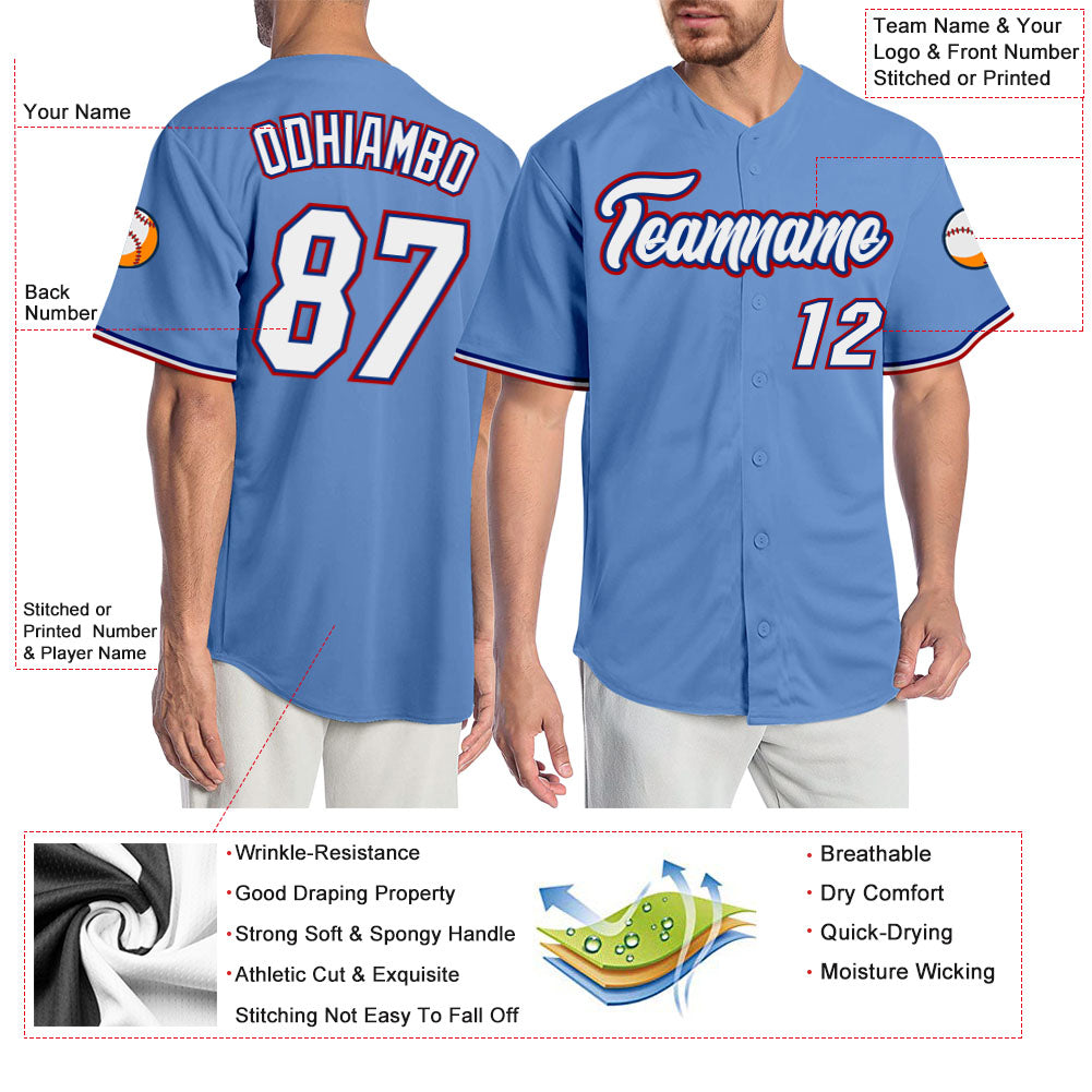Custom Light Blue White-Royal Authentic Baseball Jersey view 3