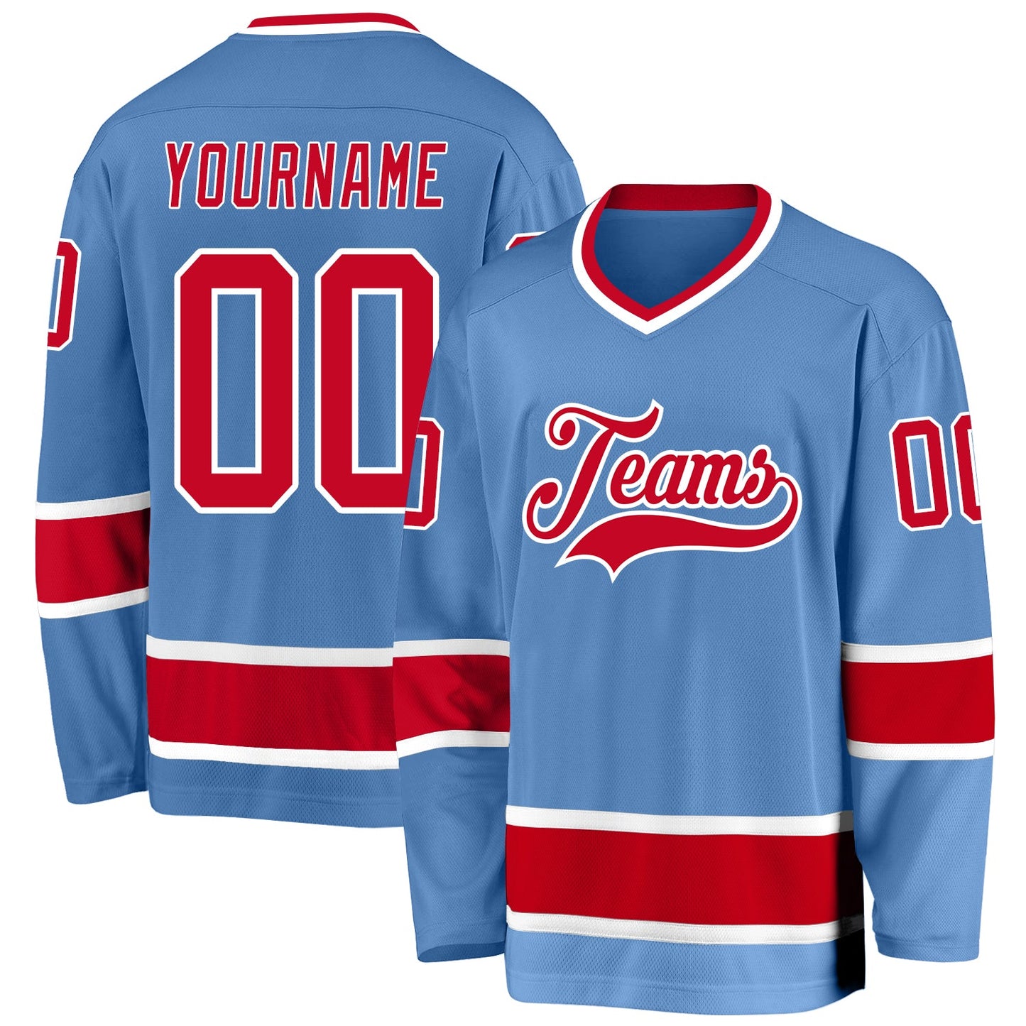 Custom Light Blue Red-White Hockey Jersey - Main View