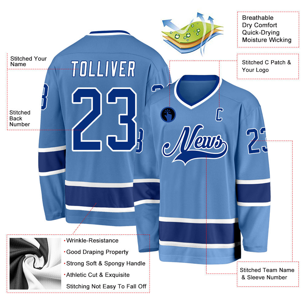 Custom Light Blue Royal-White Hockey Jersey view 2