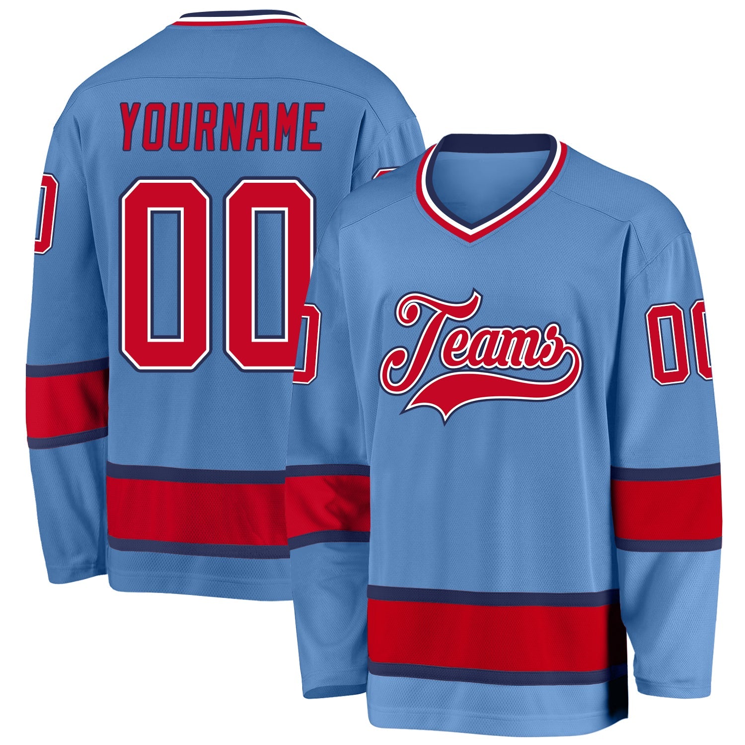 Custom Light Blue Red-Navy Hockey Jersey - Main View