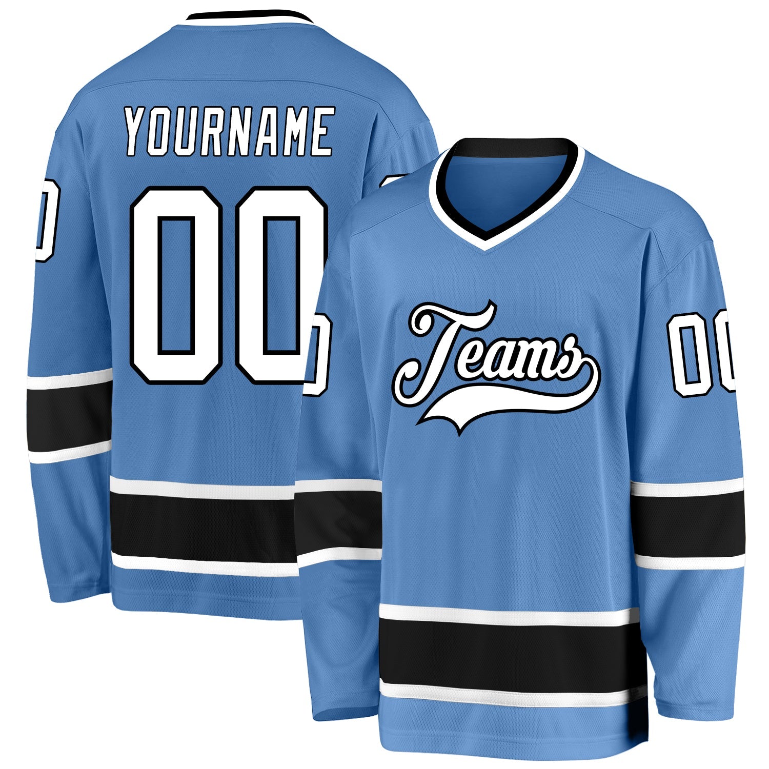 Custom Light Blue White-Black Hockey Jersey - Main View