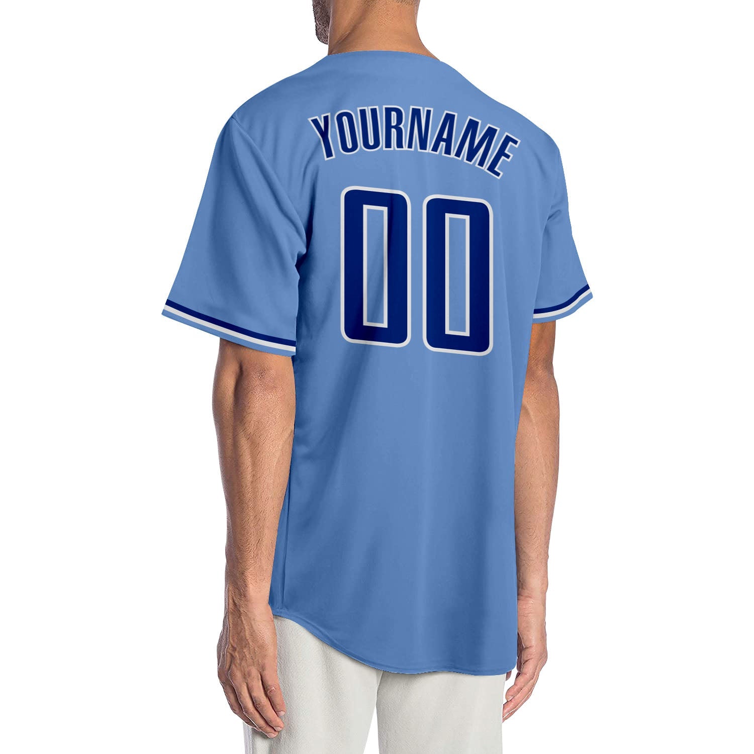Custom Light Blue Royal-Gold Authentic Baseball Jersey view 2