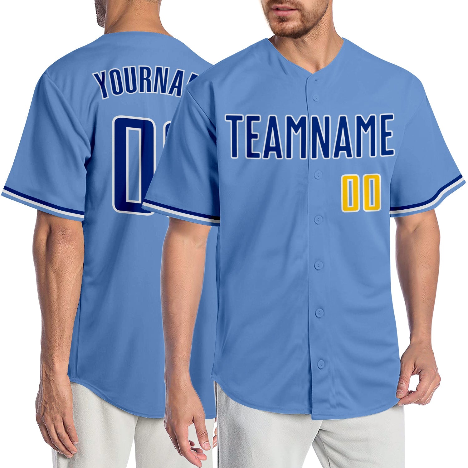 Custom Light Blue Royal-Gold Authentic Baseball Jersey - Main View