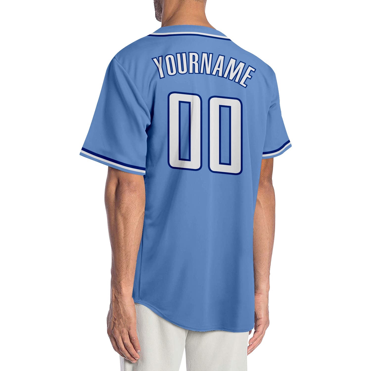 Custom Light Blue White-Royal Authentic Baseball Jersey view 2