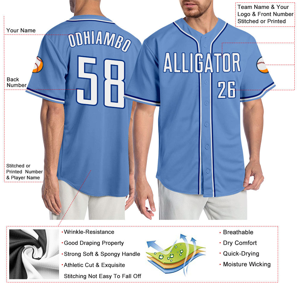 Custom Light Blue White-Royal Authentic Baseball Jersey view 3