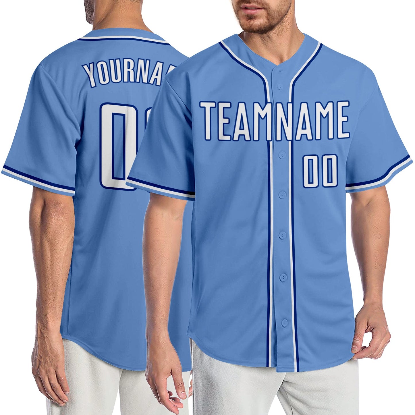 Custom Light Blue White-Royal Authentic Baseball Jersey - Main View
