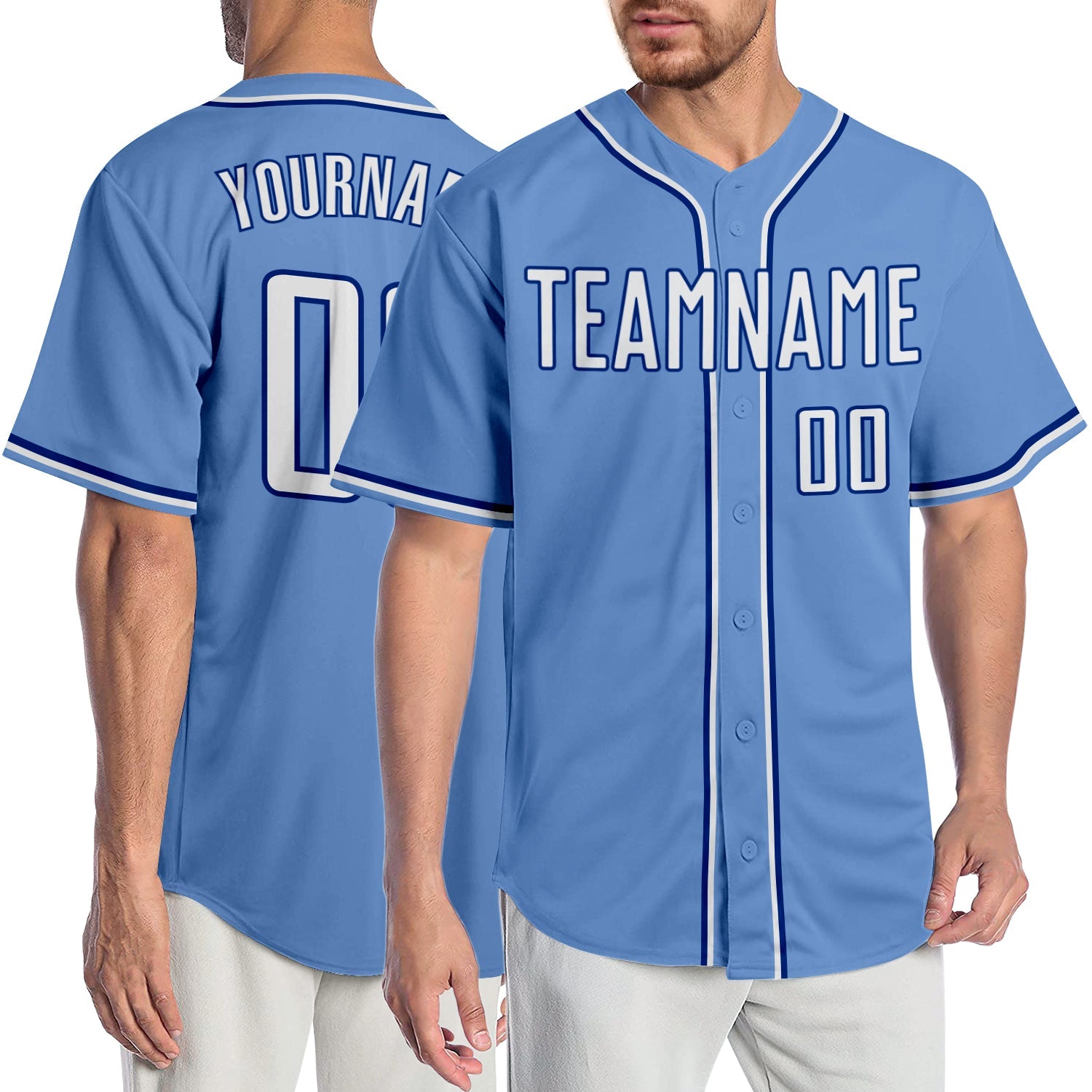 Custom Light Blue White-Royal Authentic Baseball Jersey - Main View