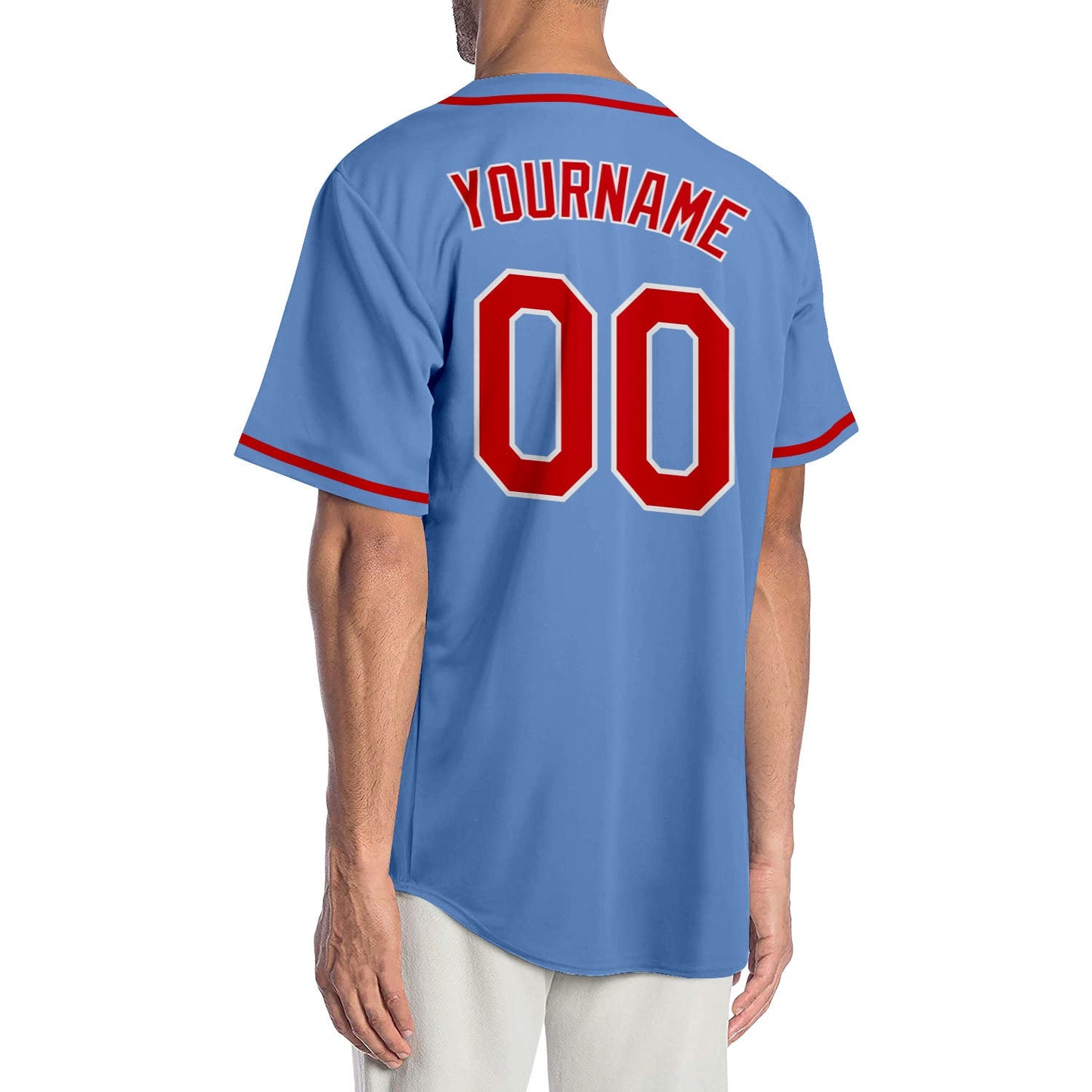Custom Light Blue Red-White Authentic Baseball Jersey view 2