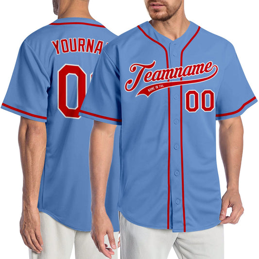 Custom Light Blue Red-White Authentic Baseball Jersey - Main View
