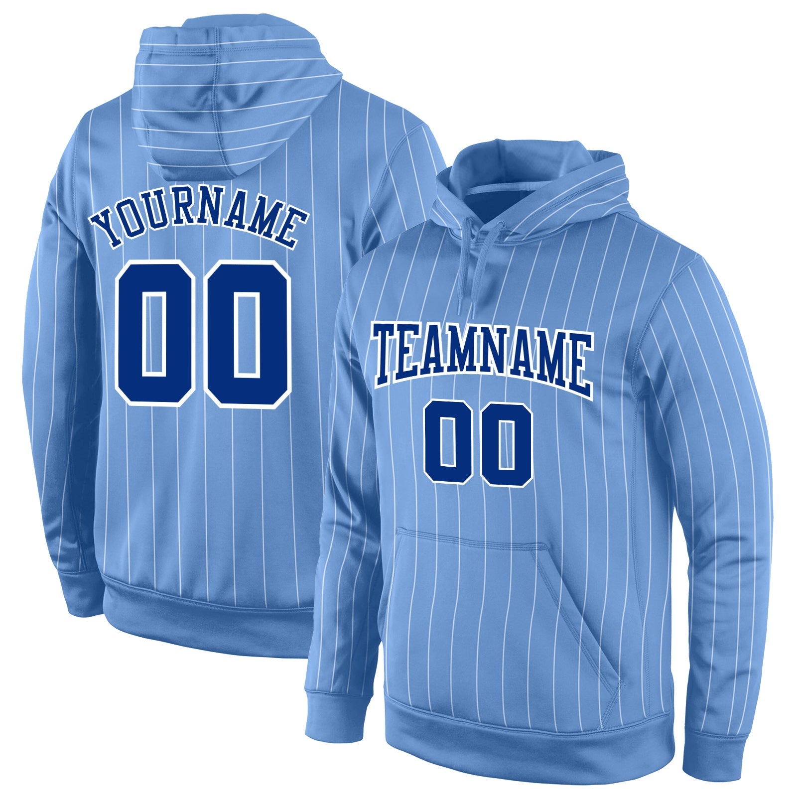 Custom Stitched Light Blue White Pinstripe Royal-White Sports Pullover Sweatshirt Hoodie - Main View
