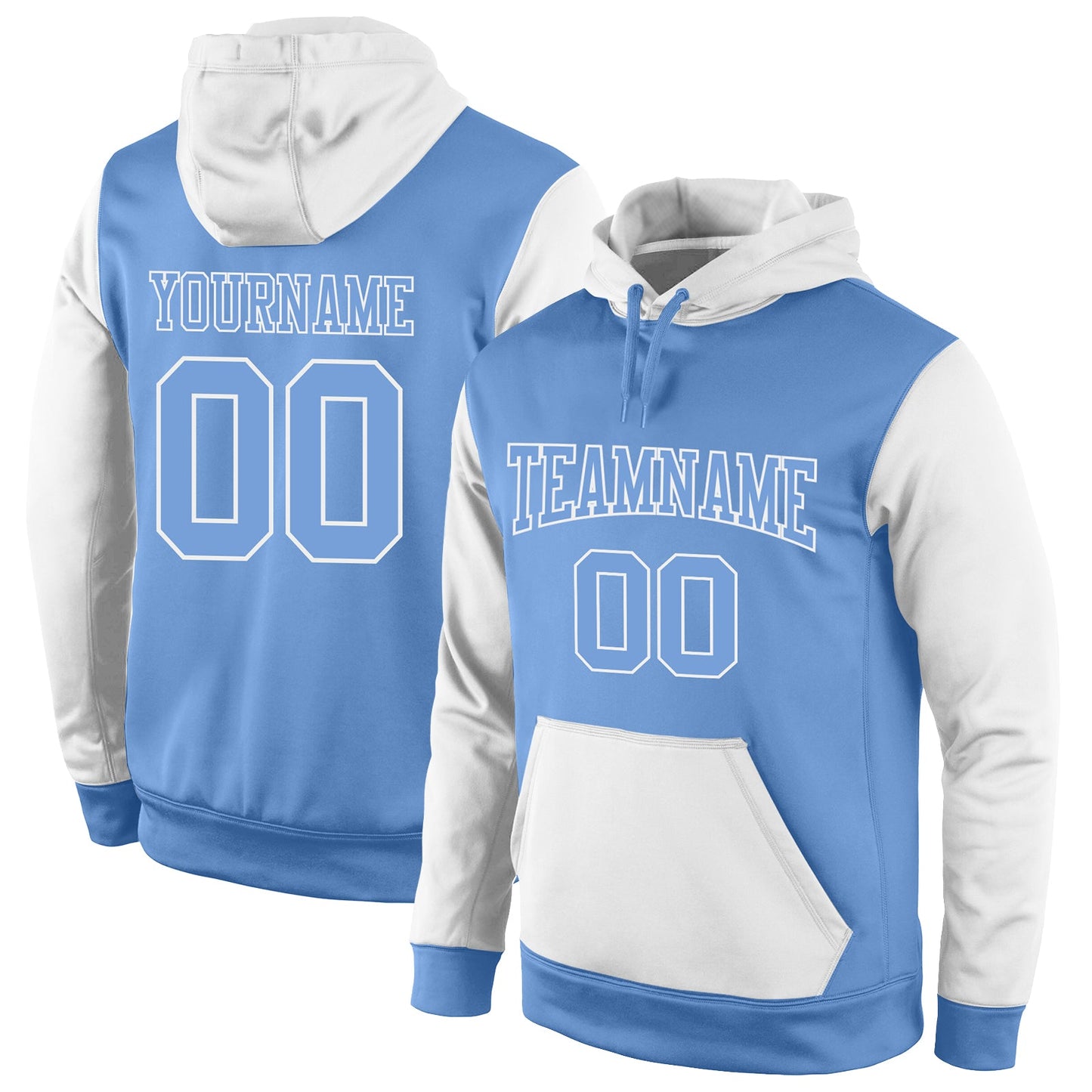 Custom Stitched Light Blue Light Blue-White Sports Pullover Sweatshirt Hoodie - Main View