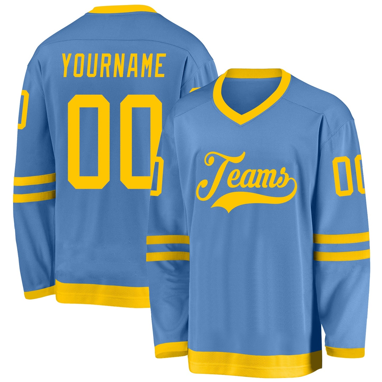 Custom Light Blue Gold Hockey Jersey - Main View