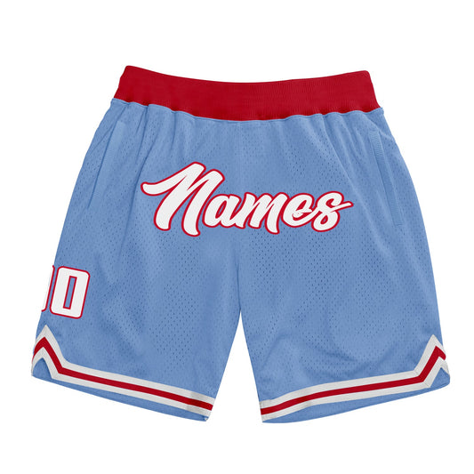 Custom Light Blue White-Red Authentic Throwback Basketball Shorts - Main View