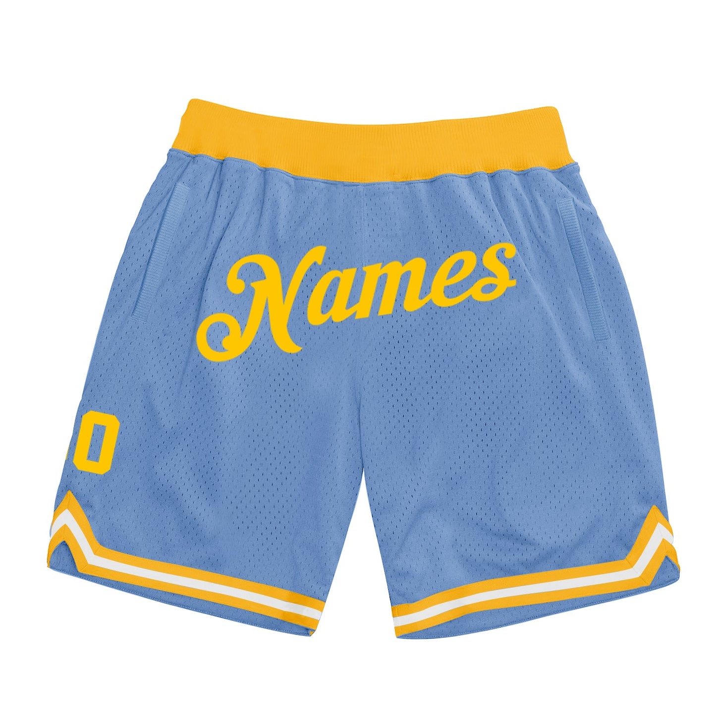 Custom Light Blue Gold Authentic Throwback Basketball Shorts - Main View