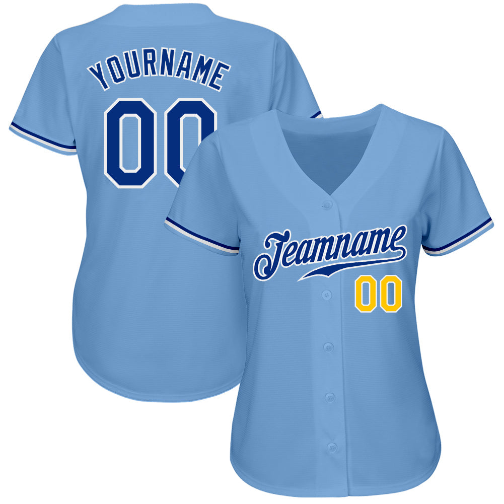 Custom Light Blue Royal-Gold Authentic Baseball Jersey view 2