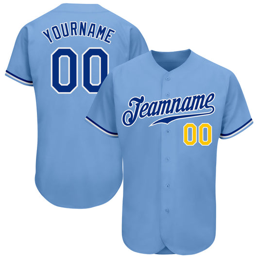Custom Light Blue Royal-Gold Authentic Baseball Jersey - Main View