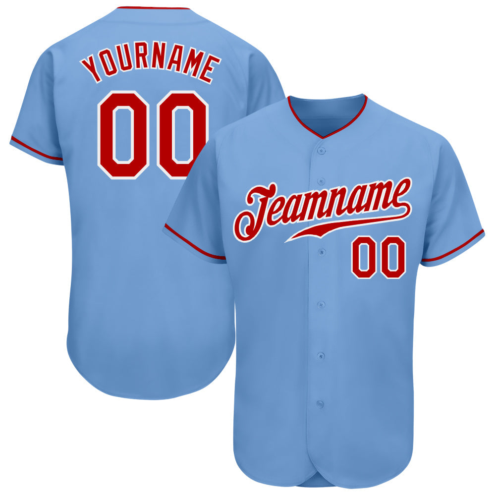 Custom Light Blue Red-White Authentic Baseball Jersey - Main View