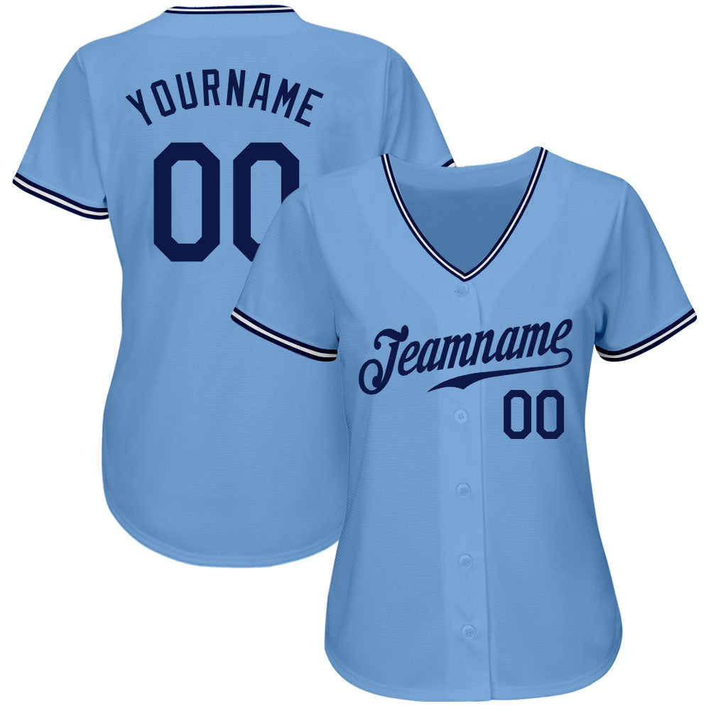 Custom Light Blue Navy-White Authentic Baseball Jersey view 2