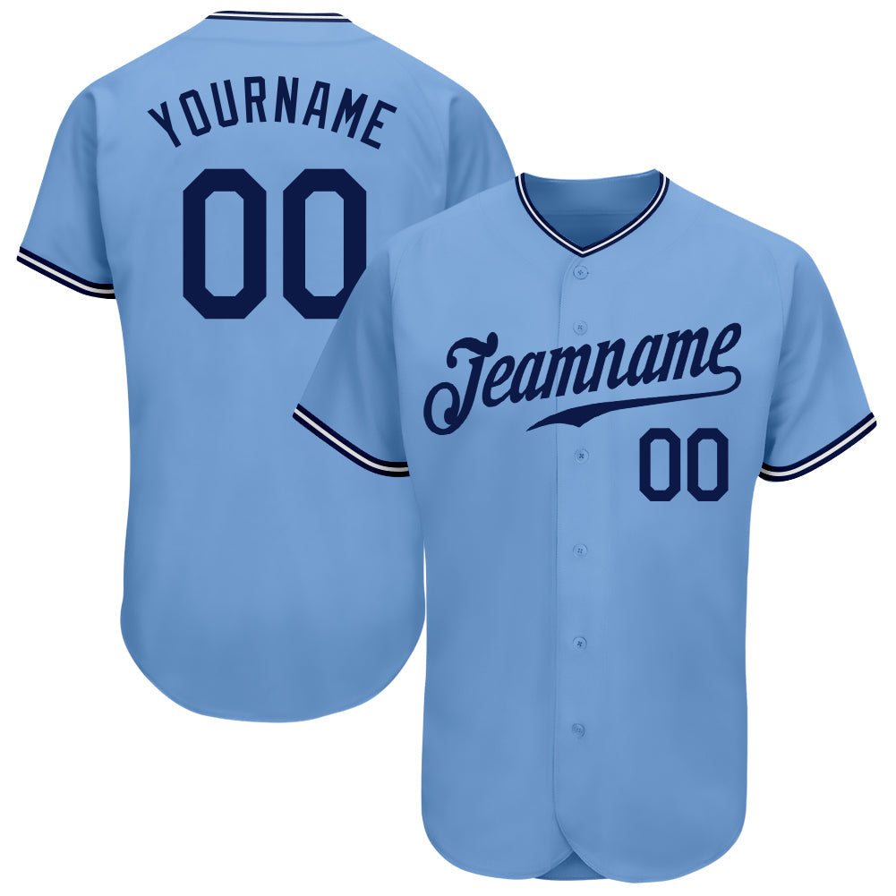Custom Light Blue Navy-White Authentic Baseball Jersey - Main View