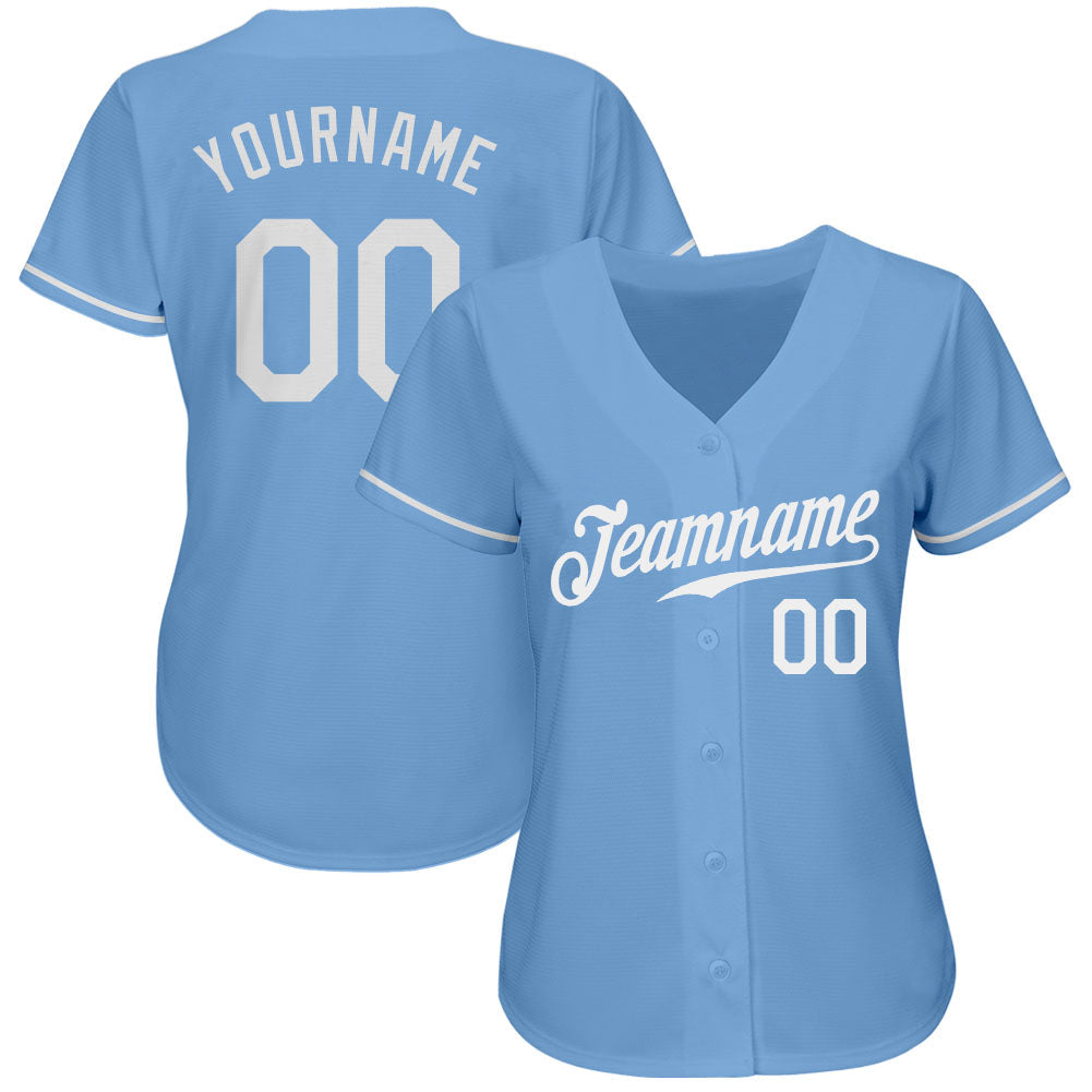 Custom Light Blue White Authentic Baseball Jersey view 3