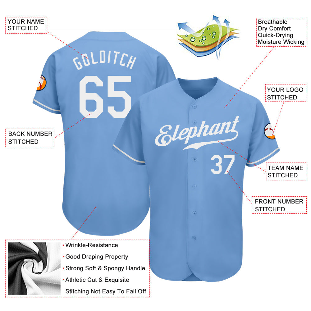 Custom Light Blue White Authentic Baseball Jersey view 4