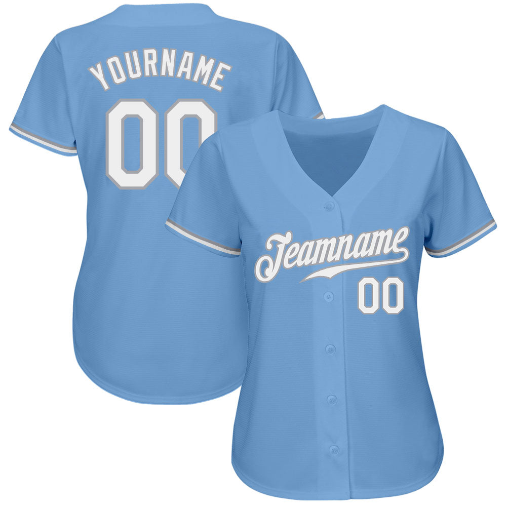 Custom Light Blue White-Gray Authentic Baseball Jersey view 3