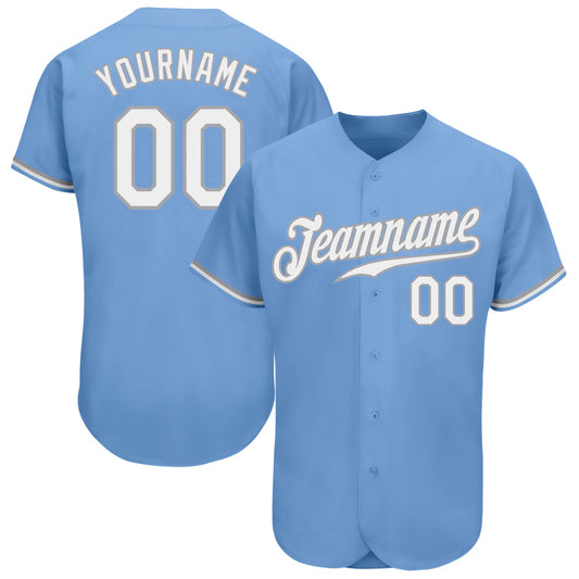 Custom Light Blue White-Gray Authentic Baseball Jersey - Main View
