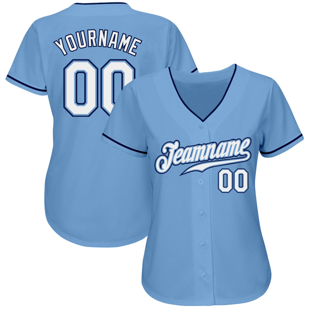 Custom Light Blue White-Navy Authentic Baseball Jersey view 2