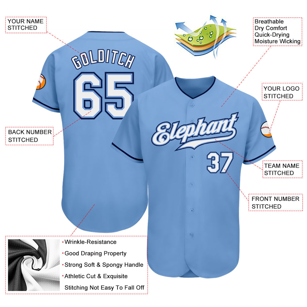 Custom Light Blue White-Navy Authentic Baseball Jersey view 3