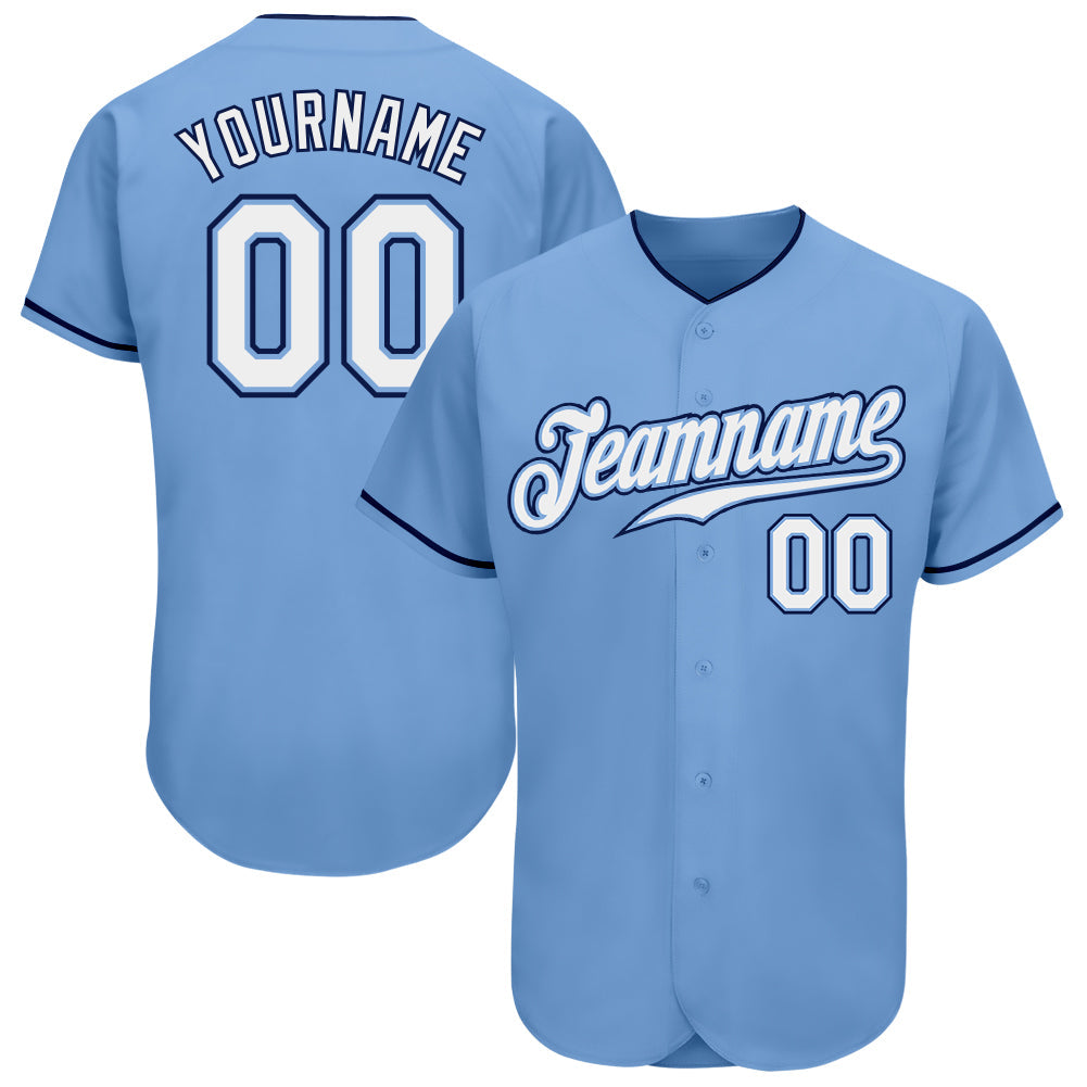Custom Light Blue White-Navy Authentic Baseball Jersey - Main View