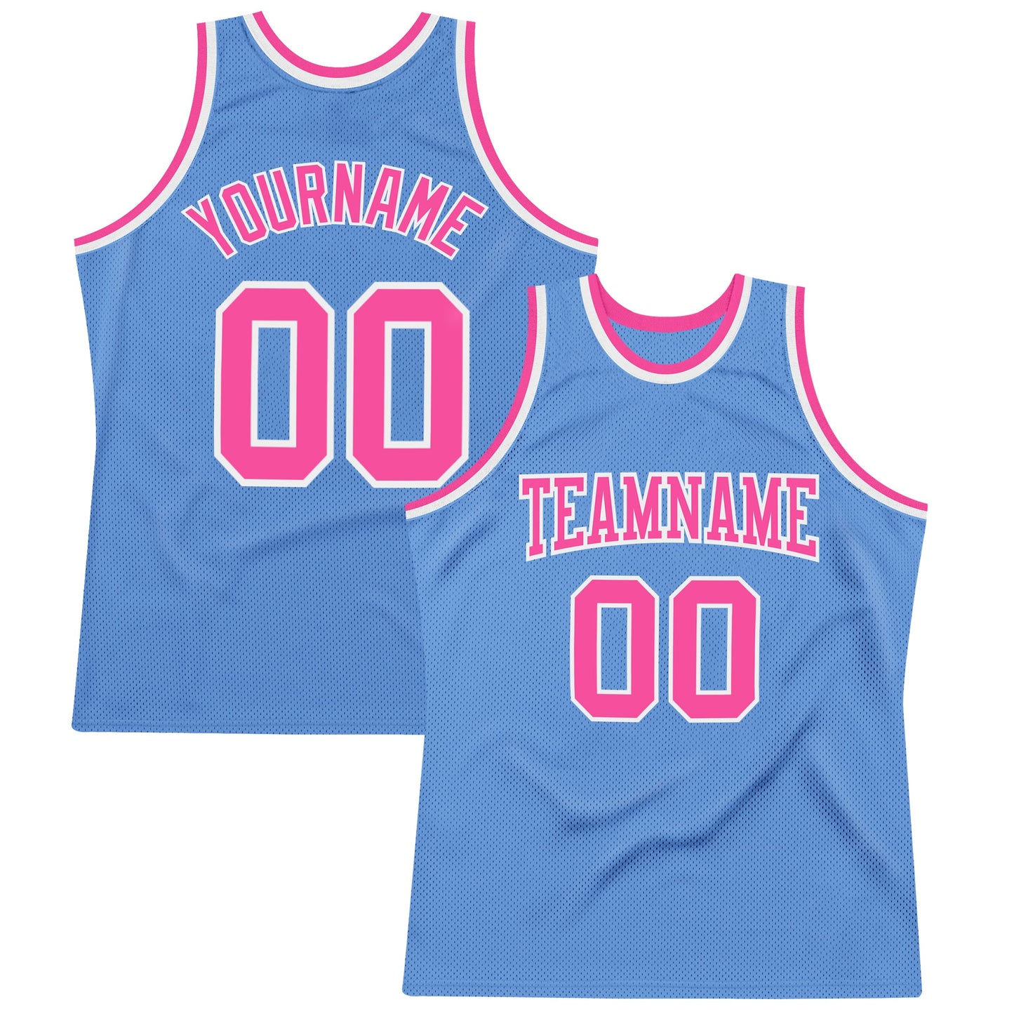 Custom Light Blue Pink-White Authentic Throwback Basketball Jersey - Main View