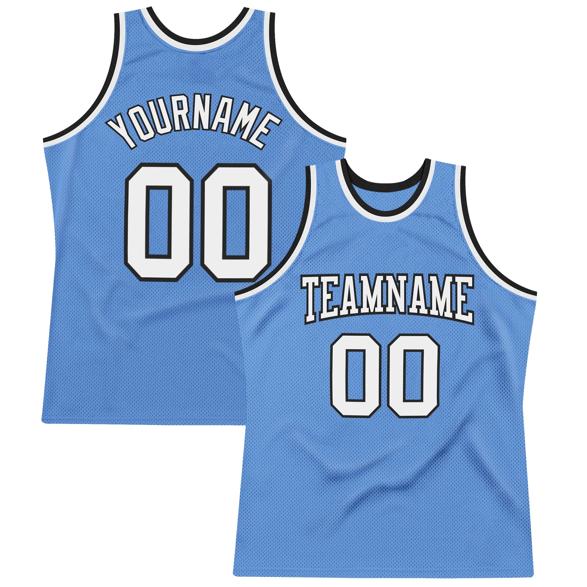 Custom Light Blue White-Black Authentic Throwback Basketball Jersey - Main View