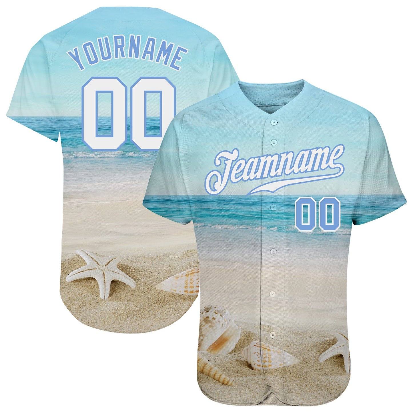 Custom Light Blue White-Light Blue 3D Pattern Design Beach Authentic Baseball Jersey - Main View