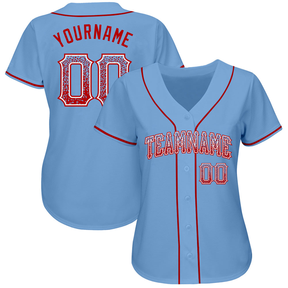 Custom Light Blue Red-White Authentic Drift Fashion Baseball Jersey view 2