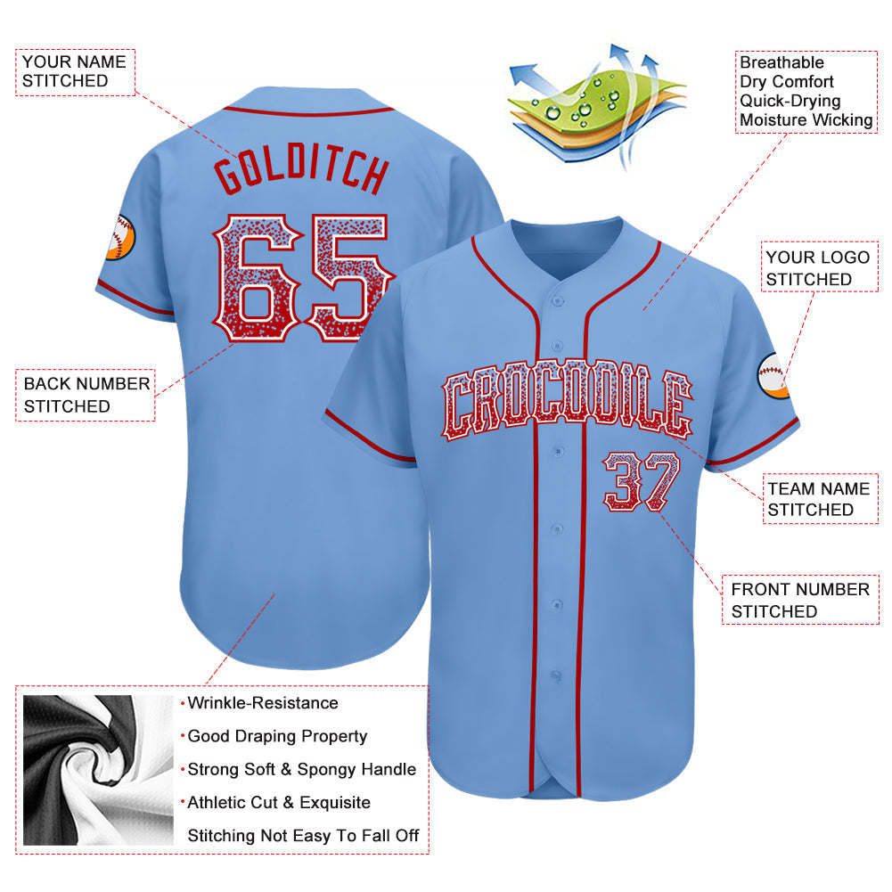 Custom Light Blue Red-White Authentic Drift Fashion Baseball Jersey view 3