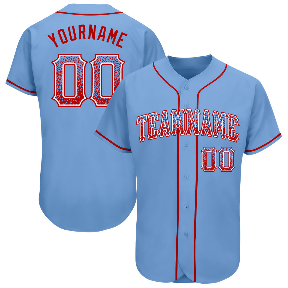 Custom Light Blue Red-White Authentic Drift Fashion Baseball Jersey - Main View
