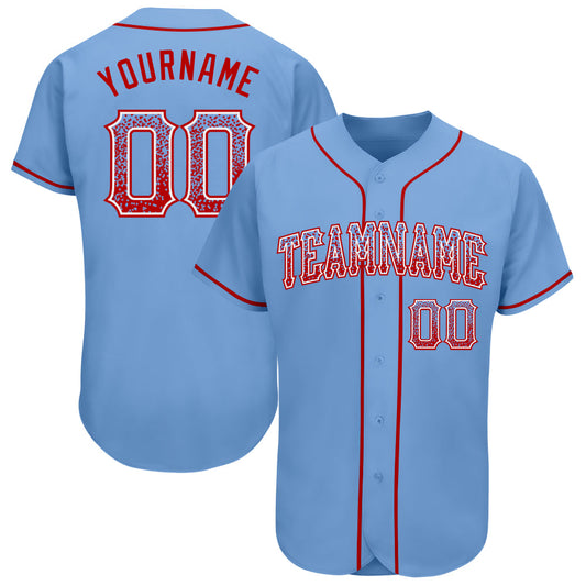 Custom Light Blue Red-White Authentic Drift Fashion Baseball Jersey - Main View