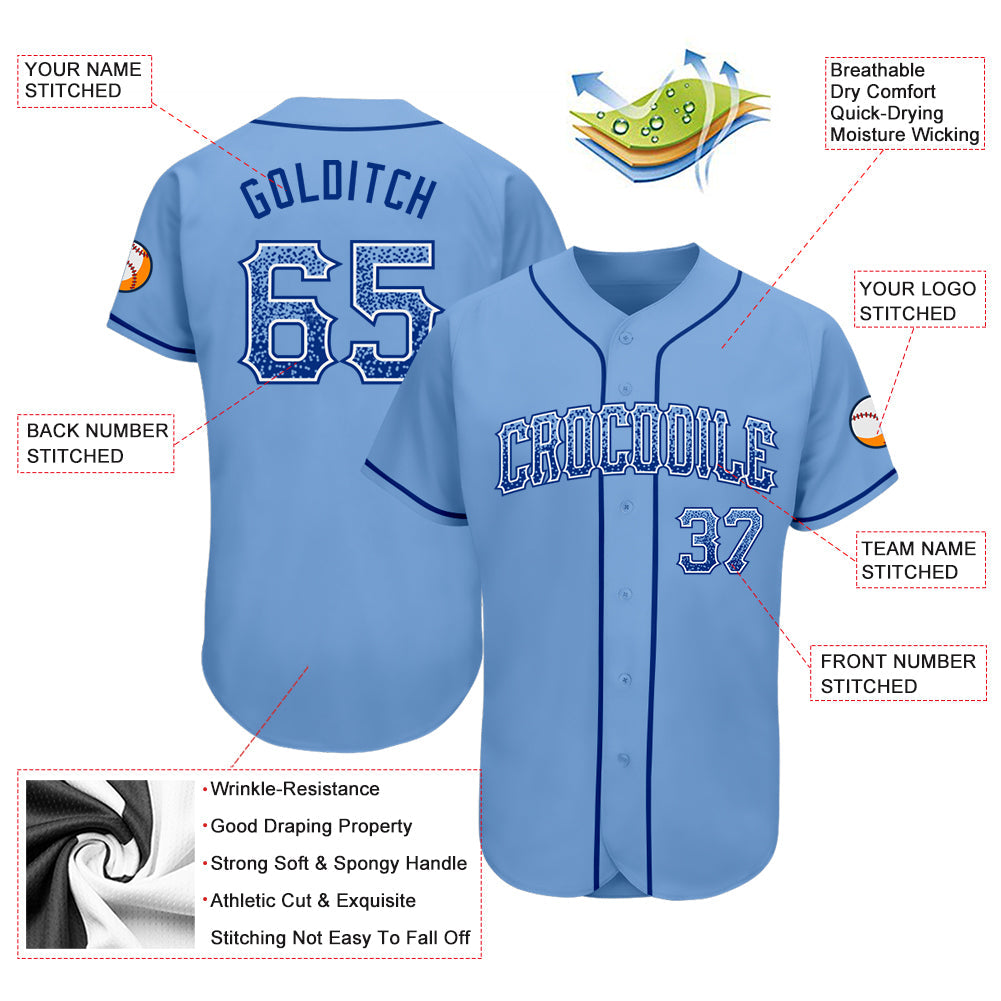 Custom Light Blue Royal-White Authentic Drift Fashion Baseball Jersey view 3
