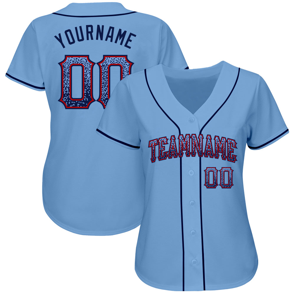 Custom Light Blue Navy-Red Authentic Drift Fashion Baseball Jersey view 2