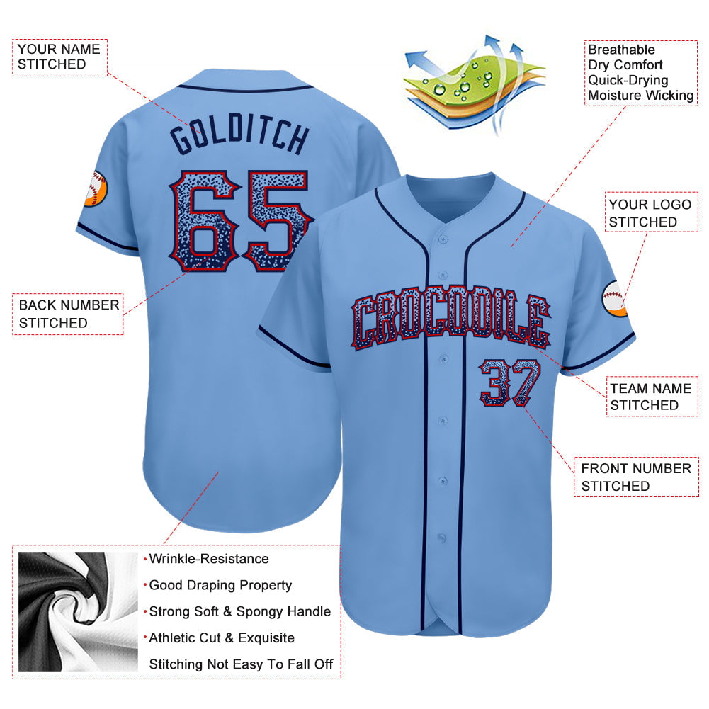 Custom Light Blue Navy-Red Authentic Drift Fashion Baseball Jersey view 3