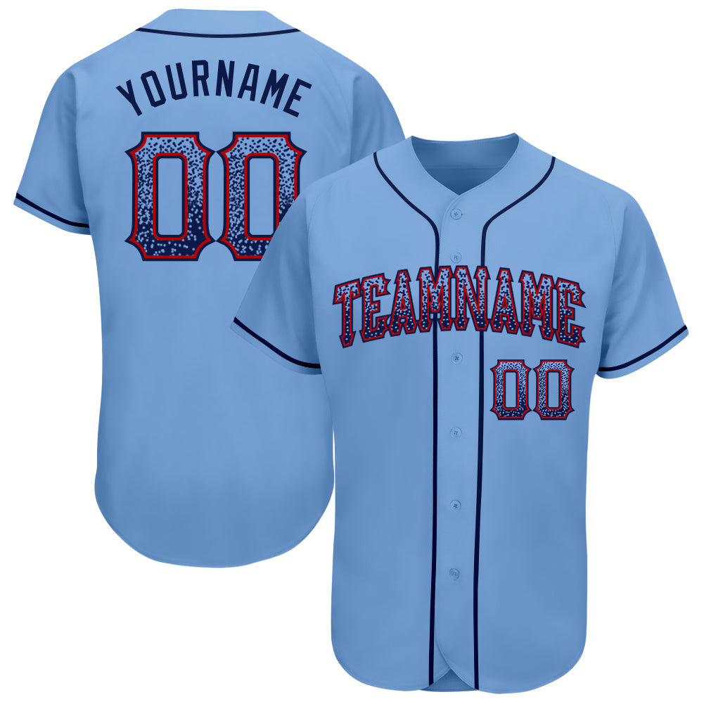 Custom Light Blue Navy-Red Authentic Drift Fashion Baseball Jersey - Main View