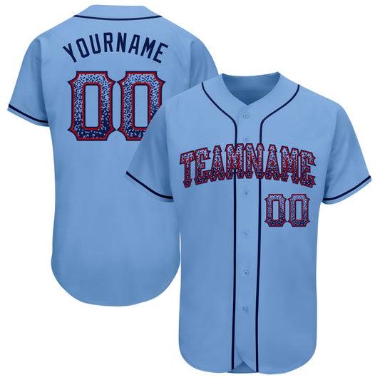 Custom Light Blue Navy-Red Authentic Drift Fashion Baseball Jersey - Main View