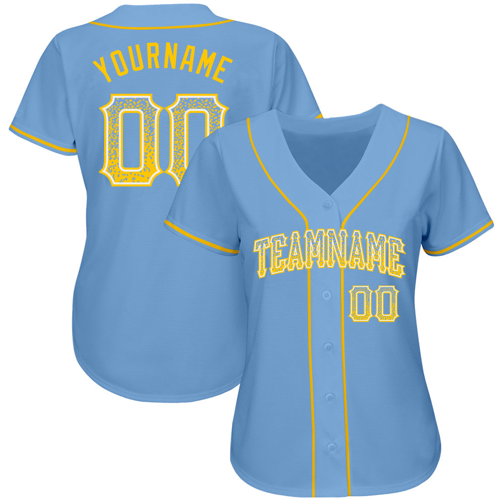 Custom Light Blue Gold-White Authentic Drift Fashion Baseball Jersey view 2