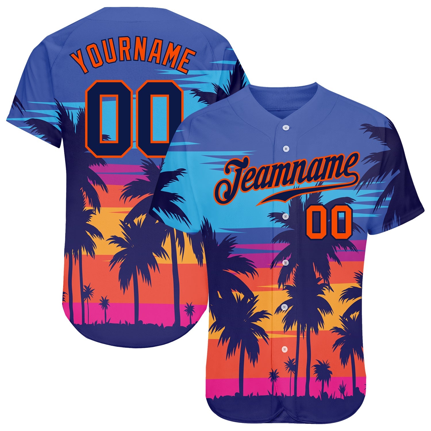 Custom Royal Navy-Orange 3D Pattern Design Palm Trees Authentic Baseball Jersey - Main View